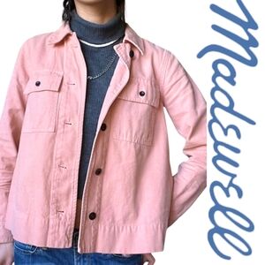 Madewell Northward Cropped Denim Jacket Blush Button Front & Cuffs Cotton Sz XXS